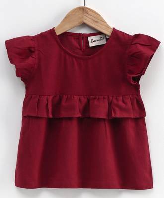 Girls Ruffle Cotton Top With Harem Pant- Maroon 1