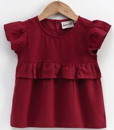 Girls Ruffle Cotton Top With Harem Pant- Maroon