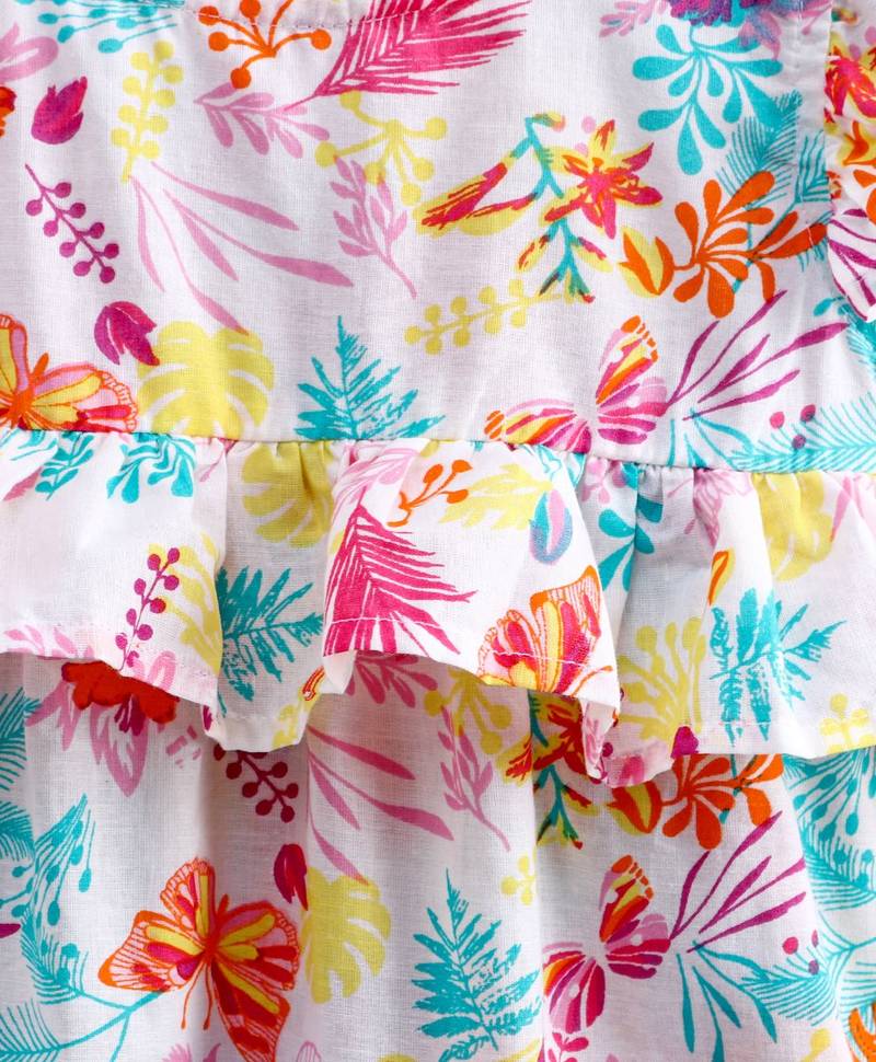 Girls Ruffle Cotton Top With Harem Pant-Blue