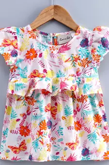 Girls Ruffle Cotton Top With Harem Pant-Blue