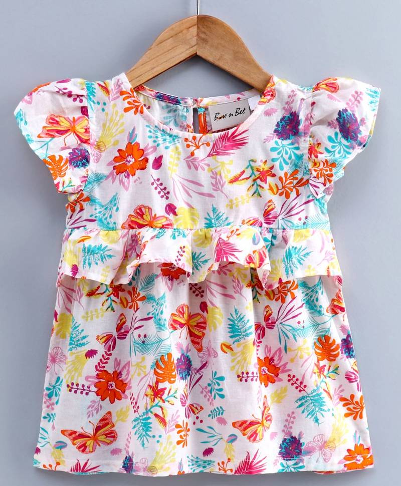 Girls Ruffle Cotton Top With Harem Pant-Blue