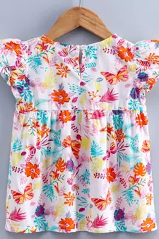 Girls Ruffle Cotton Top With Harem Pant-Blue