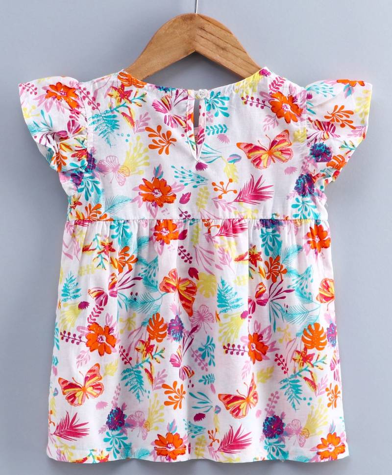 Girls Ruffle Cotton Top With Harem Pant-Blue