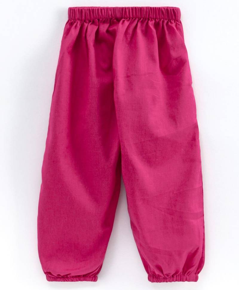 Girls Ruffle Cotton Top With Harem Pant-pink