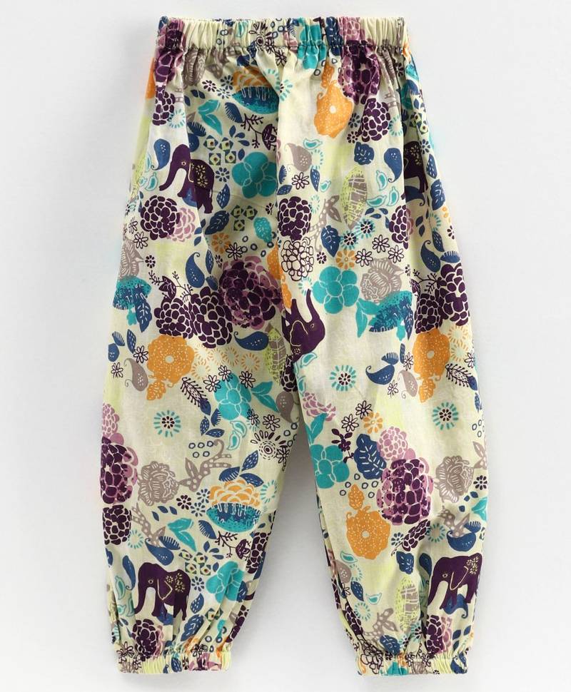 Girls Ruffle Cotton Top With Harem Pant- Yellow