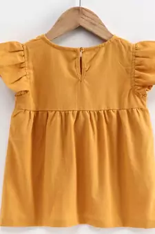 Girls Ruffle Cotton Top With Harem Pant- Yellow