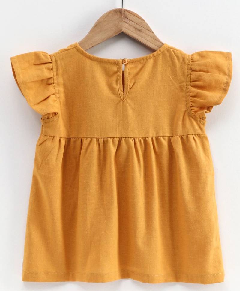 Girls Ruffle Cotton Top With Harem Pant- Yellow
