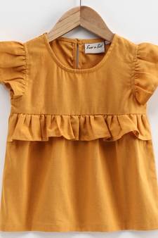 Girls Ruffle Cotton Top With Harem Pant- Yellow