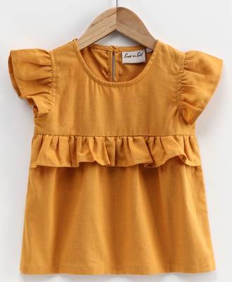 Girls Ruffle Cotton Top With Harem Pant- Yellow 1