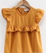 Girls Ruffle Cotton Top With Harem Pant- Yellow
