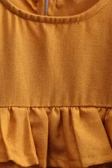 Girls Ruffle Cotton Top With Harem Pant- Yellow