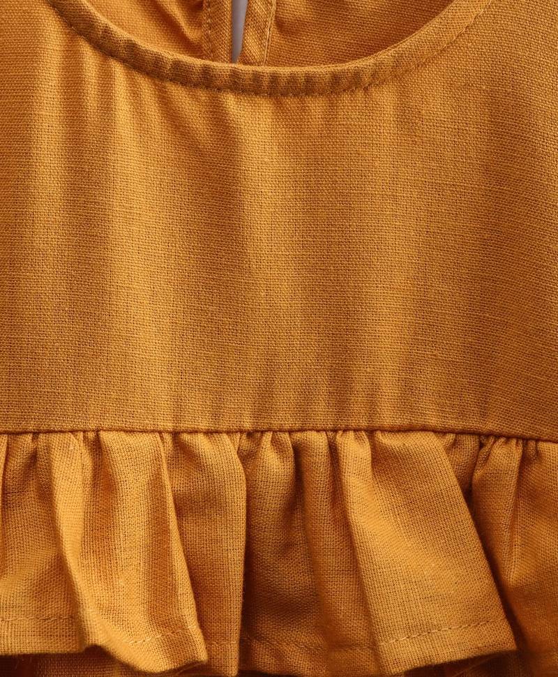 Girls Ruffle Cotton Top With Harem Pant- Yellow