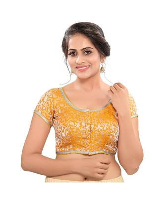 yellow Brocade Padded Round Neck Blouse 1