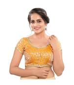 yellow Brocade Padded Round Neck Blouse