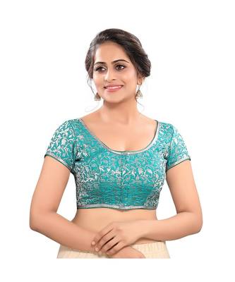 green Brocade Padded Round Neck Blouse 1