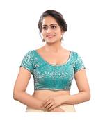 green Brocade Padded Round Neck Blouse