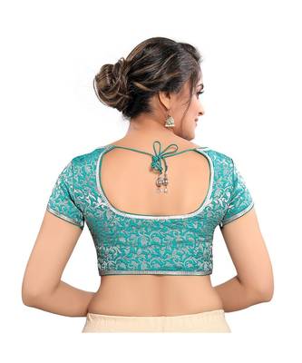 green Brocade Padded Round Neck Blouse 2