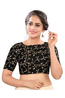 Black Mulburry Silk Padded High Neck Blouse