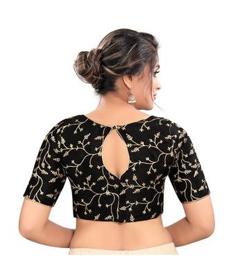 Black Mulburry Silk Padded High Neck Blouse 2