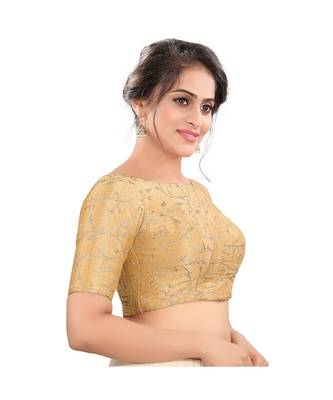 Gold Mulburry Silk Padded High Neck Blouse 3