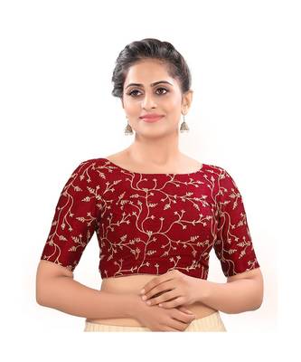 Maroon Mulburry Silk Padded High Neck Blouse 2