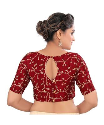 Maroon Mulburry Silk Padded High Neck Blouse 3