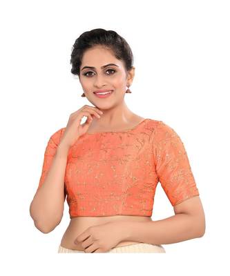 Peach Mulburry Silk Padded High Neck Blouse 1