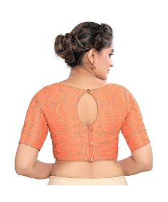 Peach Mulburry Silk Padded High Neck Blouse 2