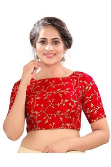 Red Mulburry Silk Padded High Neck Blouse