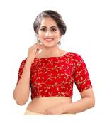 Red Mulburry Silk Padded High Neck Blouse