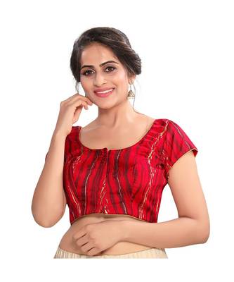Red BROCADE Padded Round Neck Blouse 1
