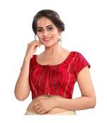 Red BROCADE Padded Round Neck Blouse
