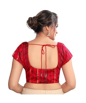 Red BROCADE Padded Round Neck Blouse 2