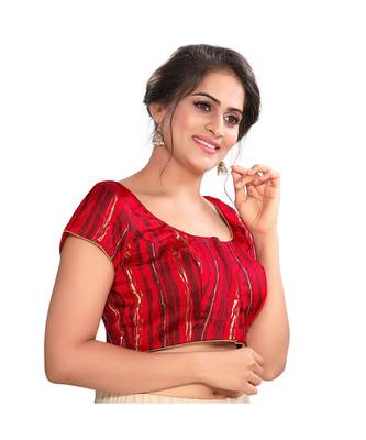 Red BROCADE Padded Round Neck Blouse 3