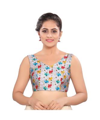 Grey Mulburry Silk Padded V Neck Blouse 1