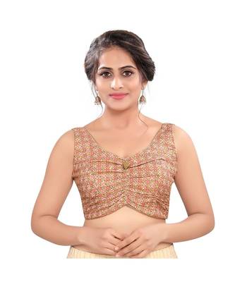 Brown Cotton Silk Padded V Neck Blouse 1