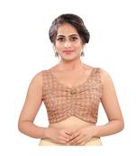 Brown Cotton Silk Padded V Neck Blouse