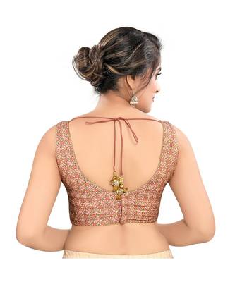 Brown Cotton Silk Padded V Neck Blouse 2