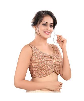 Brown Cotton Silk Padded V Neck Blouse 3