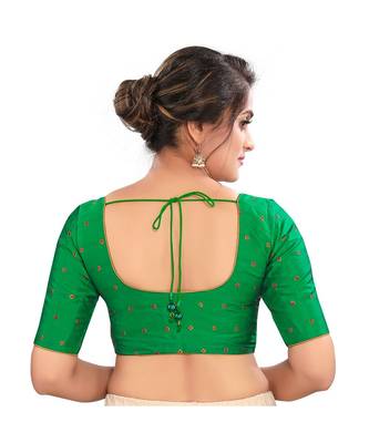 Green Tafeta Silk Padded Round Neck Blouse 2