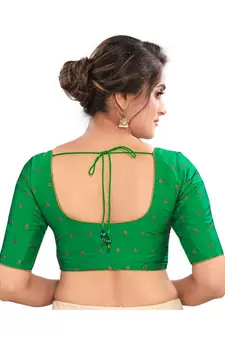 Green Tafeta Silk Padded Round Neck Blouse