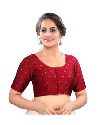 Maroon Tafeta Silk Padded Round Neck Blouse 1