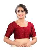 Maroon Tafeta Silk Padded Round Neck Blouse