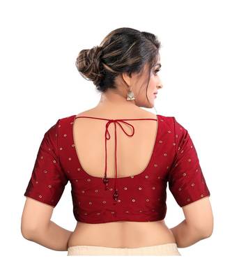 Maroon Tafeta Silk Padded Round Neck Blouse 2