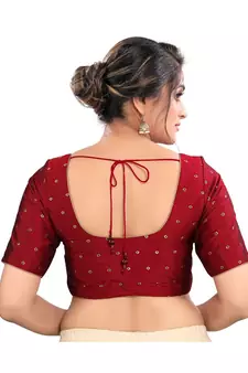 Maroon Tafeta Silk Padded Round Neck Blouse