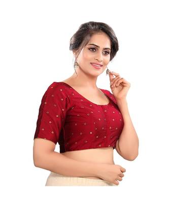 Maroon Tafeta Silk Padded Round Neck Blouse 3