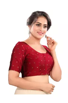 Maroon Tafeta Silk Padded Round Neck Blouse