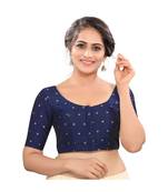 blue Tafeta Silk Padded Round Neck Blouse