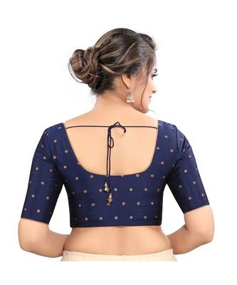 blue Tafeta Silk Padded Round Neck Blouse 2
