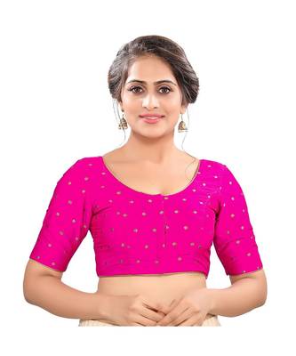 Pink Tafeta Silk Padded Round Neck Blouse 1